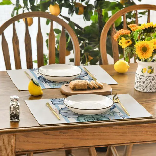 Alt view image 5 of 7 - Sea Shell Starfish Summer Placemats Set of 4, 12x18 Inch Seasonal Spring Ocean Table Mats for Party Kitchen Dining Decoration