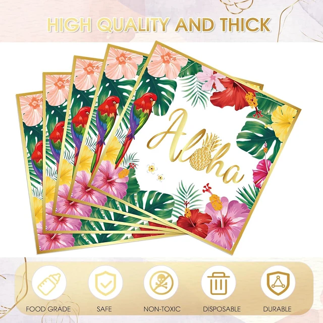 Alt view image 2 of 6 - 40 Pcs Hawaiian Paper Napkins Disposable Luau Party Tropical Hibiscus Floral Greenery Paper Napkins for Summer BBQ, Hawaiian Aloha Theme Birthday, Pool Beach, Picnic and Baby Shower Party Supplies