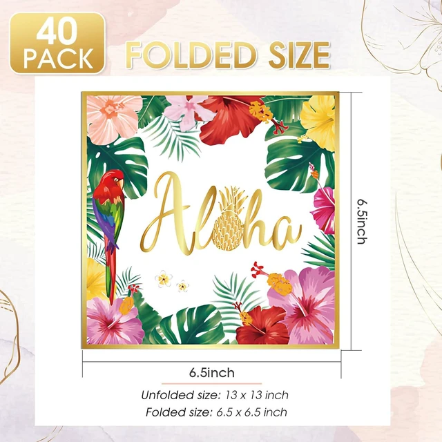 Alt view image 3 of 6 - 40 Pcs Hawaiian Paper Napkins Disposable Luau Party Tropical Hibiscus Floral Greenery Paper Napkins for Summer BBQ, Hawaiian Aloha Theme Birthday, Pool Beach, Picnic and Baby Shower Party Supplies