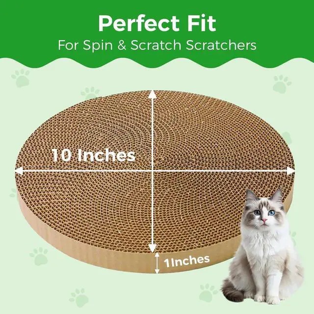 Alt view image 3 of 7 - Round Cat Scratcher Refill, 10 Inch Cat Scratching Board for Indoor Cats, Cardboard Cat Scratcher Pads Circle Replacement, Double-Sided (2 PCS)