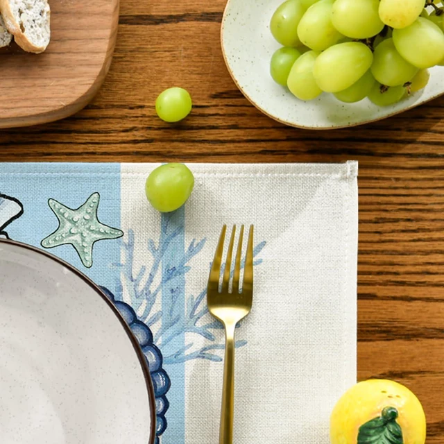 Alt view image 7 of 7 - Sea Shell Starfish Summer Placemats Set of 4, 12x18 Inch Seasonal Spring Ocean Table Mats for Party Kitchen Dining Decoration