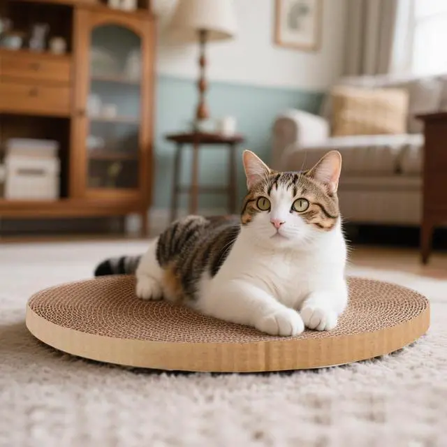 Alt view image 2 of 7 - Round Cat Scratcher Refill 10 inch Diameter 3/5 Inch Thickness Circle Scratcher Replacement Scratcher Pads for Indoor Cats Scratching Cardboard (1 Pc)