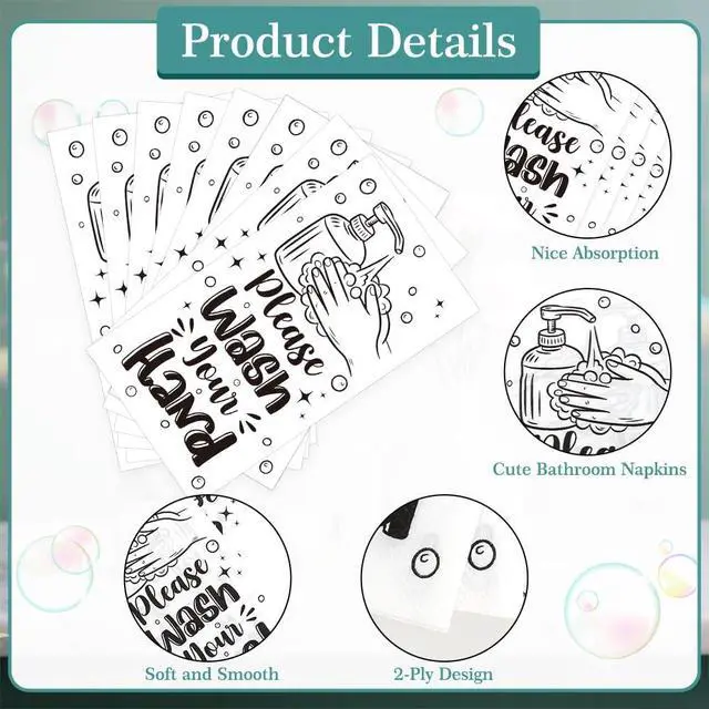 Alt view image 5 of 7 - Disposable Hand Towels for Bathroom, 100 PCS Wash Your Hands Paper Napkins, Bathroom Etiquette Napkins Guest Disposable, Paper Towels Napkin for Powder Room Wedding Birthday Anniversary Baby Shower