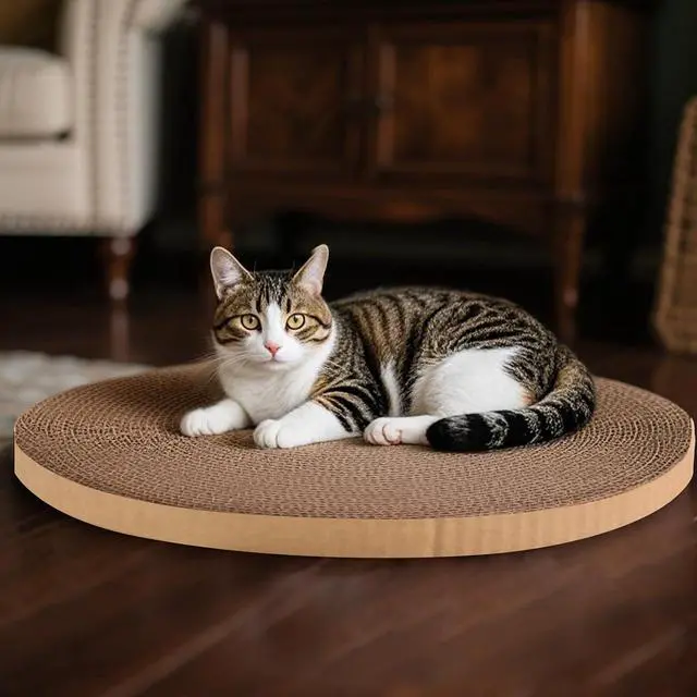 Alt view image 6 of 7 - Round Cat Scratcher Refill 10 inch Diameter 3/5 Inch Thickness Circle Scratcher Replacement Scratcher Pads for Indoor Cats Scratching Cardboard (1 Pc)
