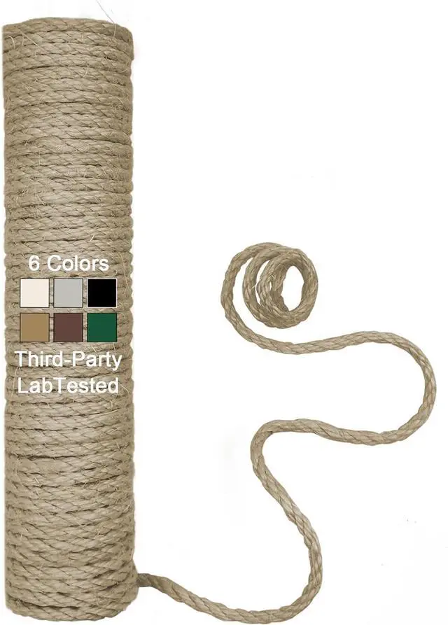 Main image of 1/4in 32FT Natural Sisal Rope for Cat Tree, Cat Scratch Rope Replacement | Real Sisal Rope for Cat Scratching Post Cat Scratcher Repair, Better Scratching Texture Less Shedding, Flaxen
