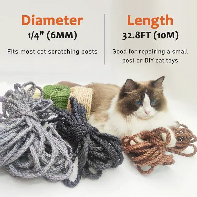 Alt view image 3 of 7 - 1/4in 32FT Natural Sisal Rope for Cat Tree, Cat Scratch Rope Replacement | Real Sisal Rope for Cat Scratching Post Cat Scratcher Repair, Better Scratching Texture Less Shedding, Flaxen