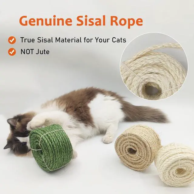 Alt view image 5 of 7 - 1/4in 32FT Natural Sisal Rope for Cat Tree, Cat Scratch Rope Replacement | Real Sisal Rope for Cat Scratching Post Cat Scratcher Repair, Better Scratching Texture Less Shedding, Flaxen