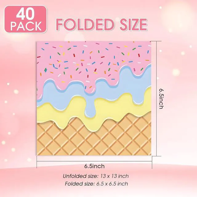 Alt view image 3 of 6 - 40 PCS Ice Cream Party Napkins 2-Ply 6.5x6.5 Inch Disposable Paper Napkins with Colorful Sprinkles Print for Boys & Girls Baby Shower, Appetizer, Dessert, Dinner & Donut Parties