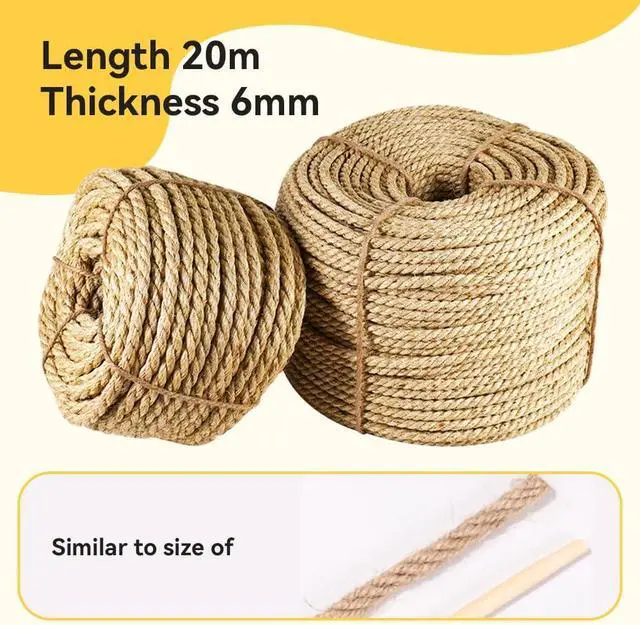 Alt view image 2 of 7 - Natural Sisal Rope, 6mm x 66 ft, Cat Scratcher Repair | Also great for crafts, garden projects, furniture wrapping, scratch pads, and natural home decor beyond cat furniture.