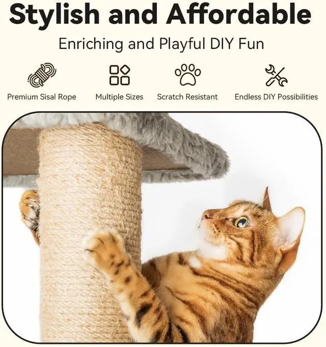 Alt view image 3 of 7 - Natural Sisal Rope, 6mm x 66 ft, Cat Scratcher Repair | Also great for crafts, garden projects, furniture wrapping, scratch pads, and natural home decor beyond cat furniture.