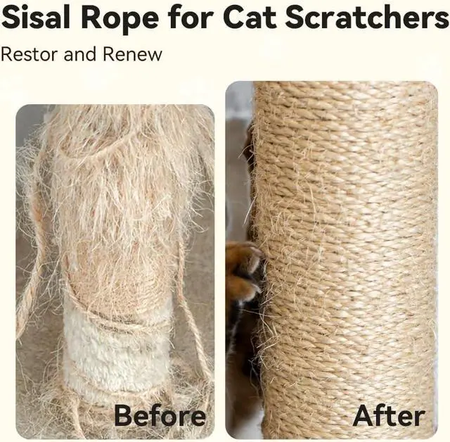 Alt view image 5 of 7 - Natural Sisal Rope, 6mm x 66 ft, Cat Scratcher Repair | Also great for crafts, garden projects, furniture wrapping, scratch pads, and natural home decor beyond cat furniture.