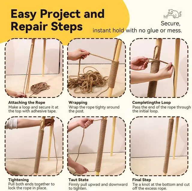Alt view image 6 of 7 - Natural Sisal Rope, 6mm x 66 ft, Cat Scratcher Repair | Also great for crafts, garden projects, furniture wrapping, scratch pads, and natural home decor beyond cat furniture.