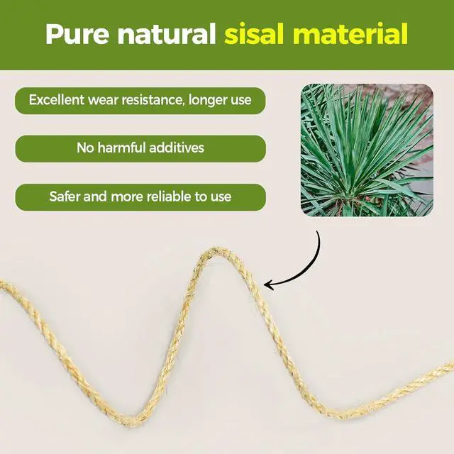 Alt view image 2 of 7 - 1/4 Inch Natural Sisal Rope for Cat Scratching Posts, 50FT Abrasion Resistance Rope, Multipurpose for Cat Tree Repair, DIY Projects, Furniture Wrapping, Indoor/Outdoor Use