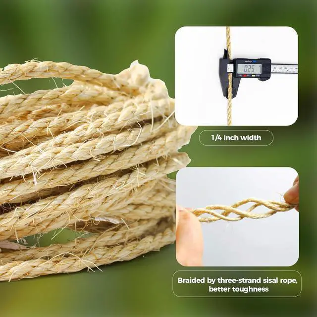 Alt view image 4 of 7 - 1/4 Inch Natural Sisal Rope for Cat Scratching Posts, 50FT Abrasion Resistance Rope, Multipurpose for Cat Tree Repair, DIY Projects, Furniture Wrapping, Indoor/Outdoor Use