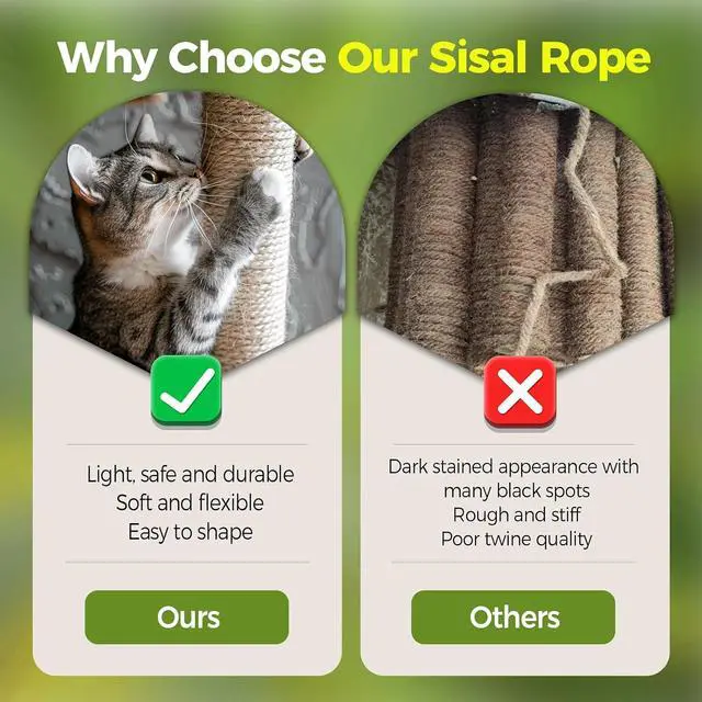 Alt view image 5 of 7 - 1/4 Inch Natural Sisal Rope for Cat Scratching Posts, 50FT Abrasion Resistance Rope, Multipurpose for Cat Tree Repair, DIY Projects, Furniture Wrapping, Indoor/Outdoor Use