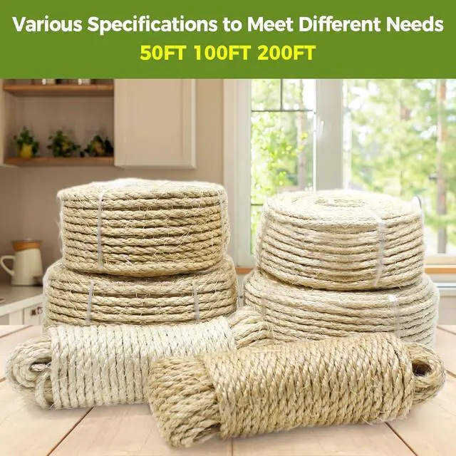 Alt view image 7 of 7 - 1/4 Inch Natural Sisal Rope for Cat Scratching Posts, 50FT Abrasion Resistance Rope, Multipurpose for Cat Tree Repair, DIY Projects, Furniture Wrapping, Indoor/Outdoor Use