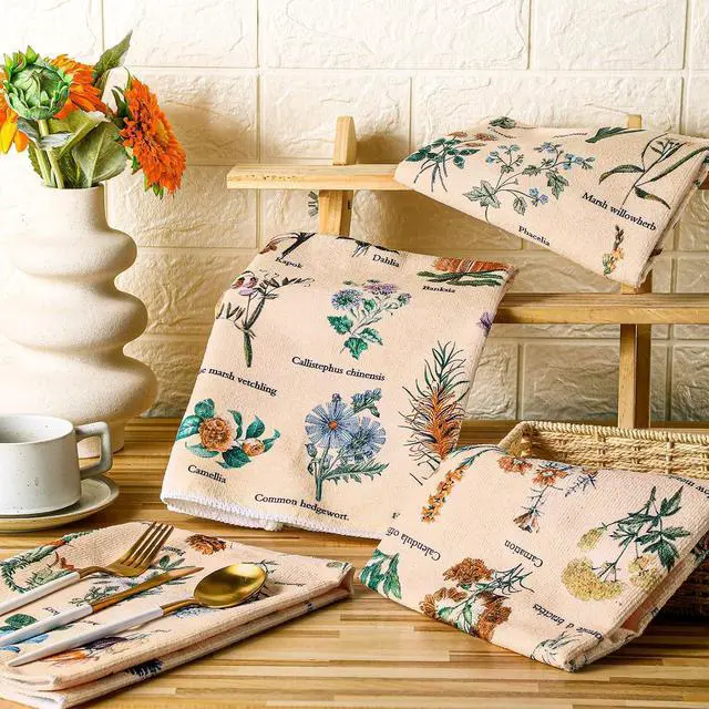 Alt view image 2 of 7 - 4 Pcs Floral Kitchen Towels Plant Hand Towels Rustic Flower Tea Towel Vintage Cottage Core Decor Wildflower Absorbent Dishcloth Witch Fairy Decoration for Home Housewarming Gift Spring Holiday