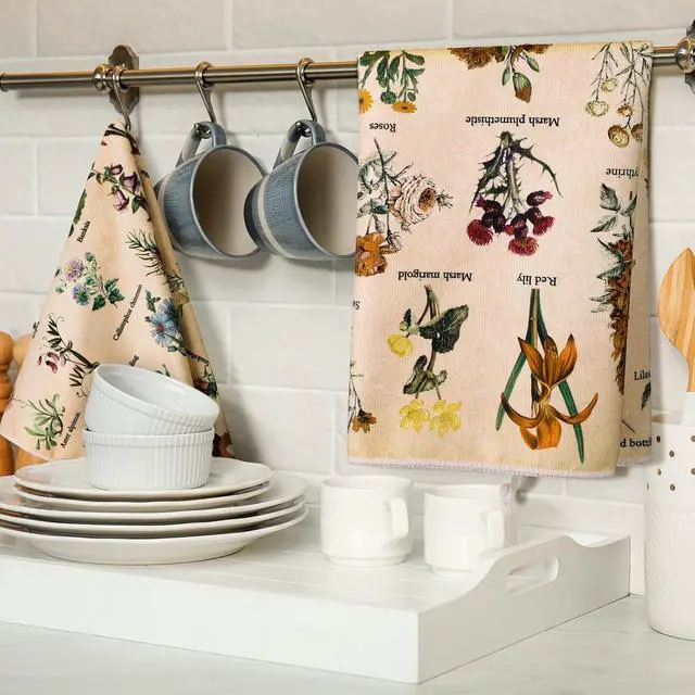 Alt view image 3 of 7 - 4 Pcs Floral Kitchen Towels Plant Hand Towels Rustic Flower Tea Towel Vintage Cottage Core Decor Wildflower Absorbent Dishcloth Witch Fairy Decoration for Home Housewarming Gift Spring Holiday