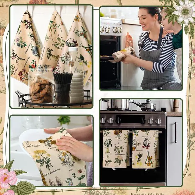 Alt view image 5 of 7 - 4 Pcs Floral Kitchen Towels Plant Hand Towels Rustic Flower Tea Towel Vintage Cottage Core Decor Wildflower Absorbent Dishcloth Witch Fairy Decoration for Home Housewarming Gift Spring Holiday