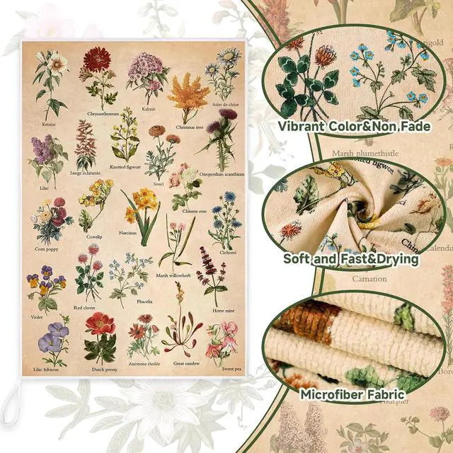 Alt view image 6 of 7 - 4 Pcs Floral Kitchen Towels Plant Hand Towels Rustic Flower Tea Towel Vintage Cottage Core Decor Wildflower Absorbent Dishcloth Witch Fairy Decoration for Home Housewarming Gift Spring Holiday