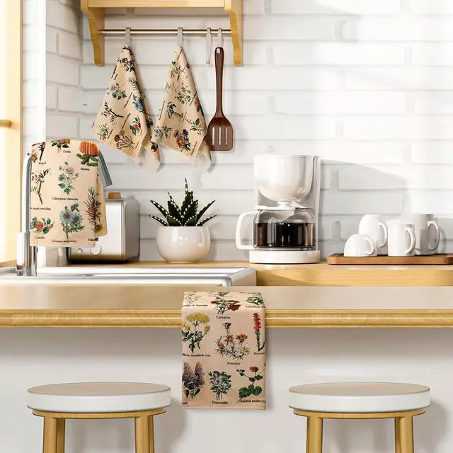 Alt view image 7 of 7 - 4 Pcs Floral Kitchen Towels Plant Hand Towels Rustic Flower Tea Towel Vintage Cottage Core Decor Wildflower Absorbent Dishcloth Witch Fairy Decoration for Home Housewarming Gift Spring Holiday