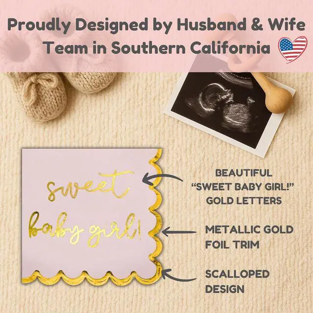 Alt view image 5 of 7 - Girl Baby Shower Decorations, Pink and Gold "Sweet Baby Girl" Cocktail Napkins, Gender Reveals, Sprinkles Party Decor, Pregnancy Announcements, Welcome Home, Elegant and Disposable, 50 Pack