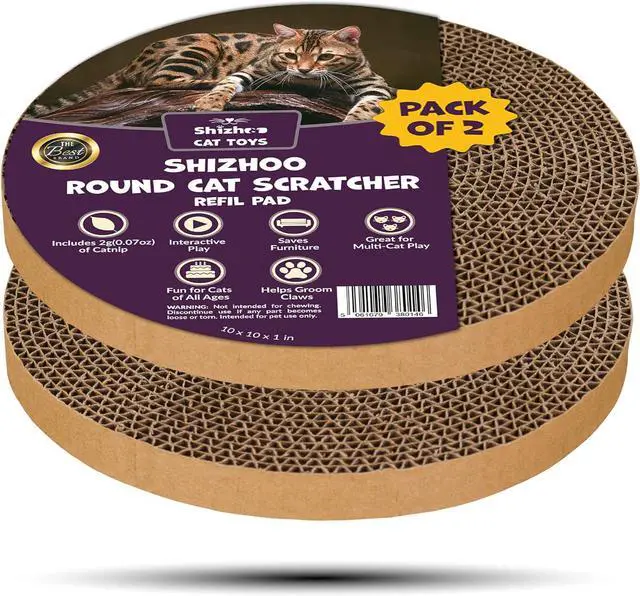 Alt view image 5 of 7 - Scratch and Spin Cat Scratcher Replacement Pads for Active Play, Natural Recycled Corrugated Cardboard, Supports Pet Behaviors, Relieves Stress - 2 Count