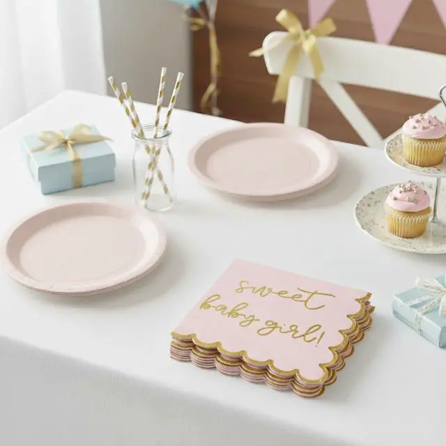 Alt view image 7 of 7 - Girl Baby Shower Decorations, Pink and Gold "Sweet Baby Girl" Cocktail Napkins, Gender Reveals, Sprinkles Party Decor, Pregnancy Announcements, Welcome Home, Elegant and Disposable, 50 Pack