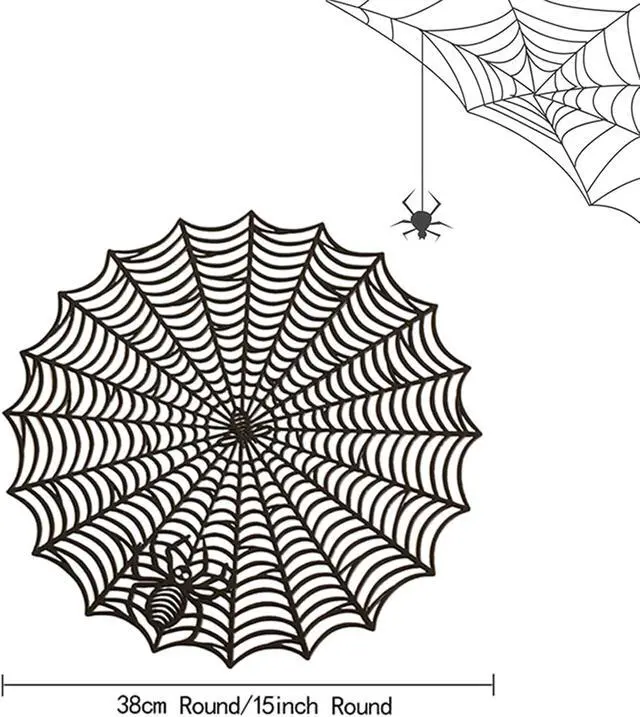 Alt view image 4 of 7 - Halloween Spider Web Placemats Set of 4,15" Non Slip Heat Insulation Table Place Mats,Black Dinner Place Mats Spider Web Table Decoration Halloween Decorations