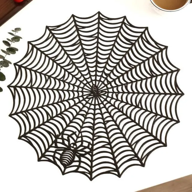Alt view image 5 of 7 - Halloween Spider Web Placemats Set of 4,15" Non Slip Heat Insulation Table Place Mats,Black Dinner Place Mats Spider Web Table Decoration Halloween Decorations