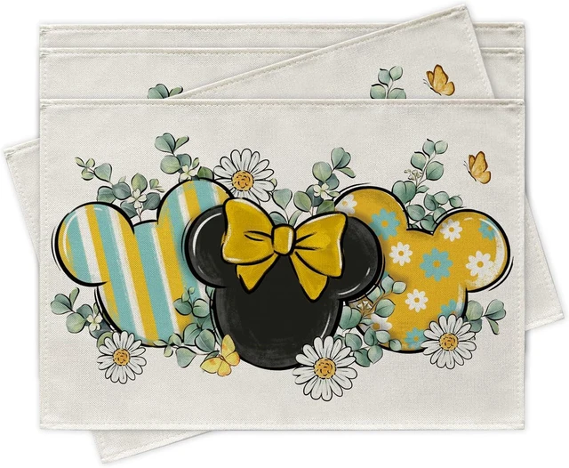 Main image of Spring Summer Placemats Set of 4, Eucalyptus Leaves Daisy Flower Yellow Teal Stripes Dining Place Mats Table Decor, Butterfly Seasonal Home Kitchen Decoration 12 x 18 Inch