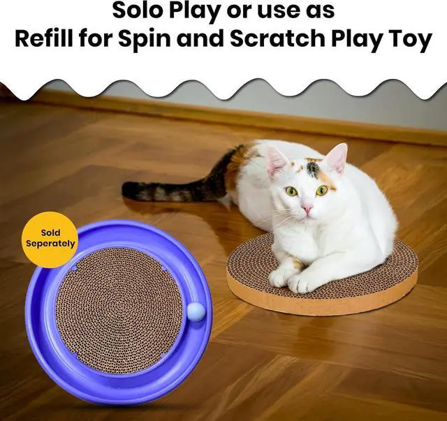 Alt view image 7 of 7 - Scratch and Spin Cat Scratcher Replacement Pads for Active Play, Natural Recycled Corrugated Cardboard, Supports Pet Behaviors, Relieves Stress - 2 Count