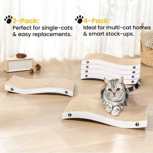 Alt view image 6 of 7 - Cat Scratcher, Durable Scratch Pad, Corrugated Cardboard Scratching Board for Indoor Cats, Heavy Duty, Double-Sided Usability, Recyclable, with Catnip, Medium, 1 Pack