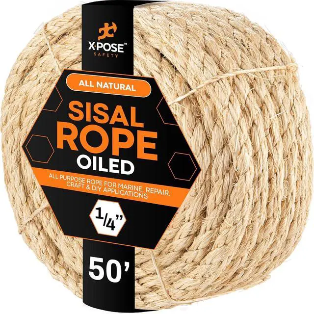 Main image of 1/4" x 50ft Sisal Rope Natural Fiber Twisted Sisal, Chemical-Free Rope for Cat Scratching Post Repair, Cat Tree, Crafts, Gardening & DIY Projects