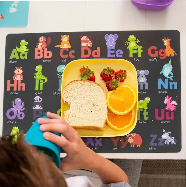 Alt view image 2 of 6 - 6 Pack Reusable Non Slip Educational Placemats for Kids & Toddlers, Learning Mat with Alphabet Numbers & US Map