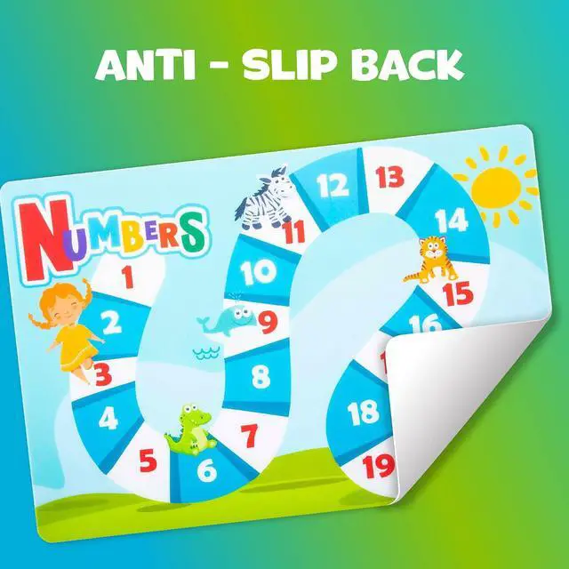 Alt view image 4 of 6 - 6 Pack Reusable Non Slip Educational Placemats for Kids & Toddlers, Learning Mat with Alphabet Numbers & US Map