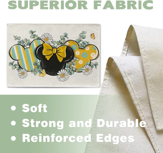 Alt view image 3 of 6 - Spring Summer Placemats Set of 4, Eucalyptus Leaves Daisy Flower Yellow Teal Stripes Dining Place Mats Table Decor, Butterfly Seasonal Home Kitchen Decoration 12 x 18 Inch