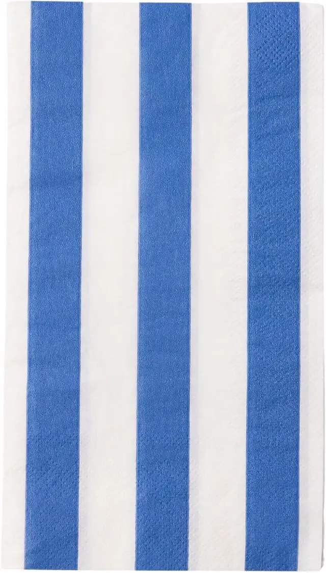 Main image of Bonjour Fête Bright Blue Cabana Stripe Guest Towels | 3-Ply Fancy Large Napkins for Holiday & Birthday Decorations | Premium Party Table Decor | Elegant Party Supplies | Pack of 20, 1/6 Folded