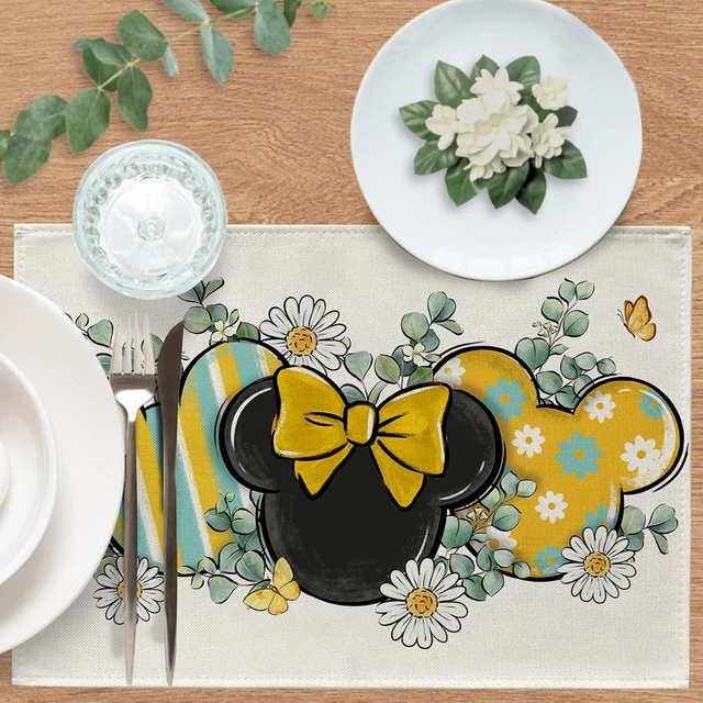 Alt view image 4 of 6 - Spring Summer Placemats Set of 4, Eucalyptus Leaves Daisy Flower Yellow Teal Stripes Dining Place Mats Table Decor, Butterfly Seasonal Home Kitchen Decoration 12 x 18 Inch