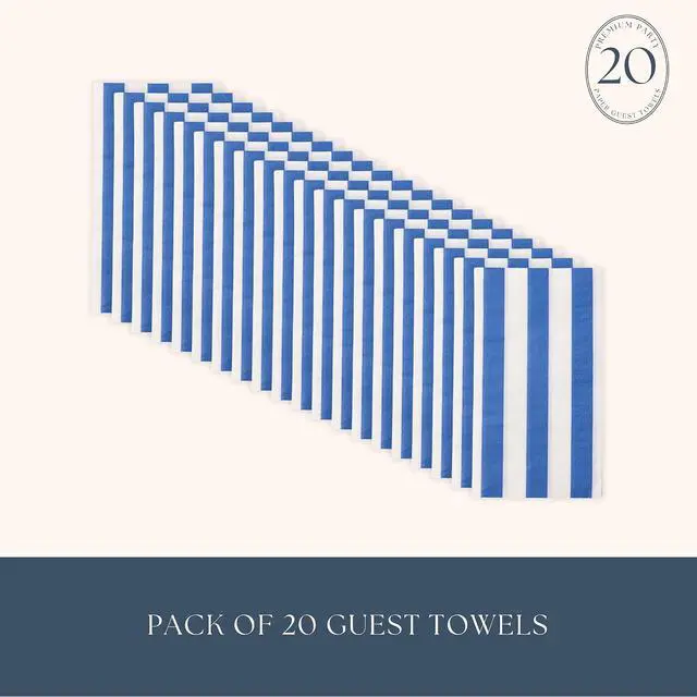 Alt view image 2 of 7 - Bonjour Fête Bright Blue Cabana Stripe Guest Towels | 3-Ply Fancy Large Napkins for Holiday & Birthday Decorations | Premium Party Table Decor | Elegant Party Supplies | Pack of 20, 1/6 Folded