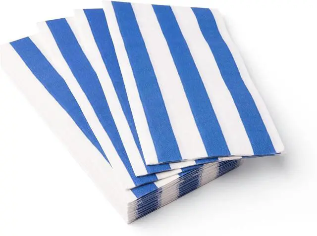 Alt view image 5 of 7 - Bonjour Fête Bright Blue Cabana Stripe Guest Towels | 3-Ply Fancy Large Napkins for Holiday & Birthday Decorations | Premium Party Table Decor | Elegant Party Supplies | Pack of 20, 1/6 Folded