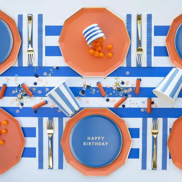 Alt view image 6 of 7 - Bonjour Fête Bright Blue Cabana Stripe Guest Towels | 3-Ply Fancy Large Napkins for Holiday & Birthday Decorations | Premium Party Table Decor | Elegant Party Supplies | Pack of 20, 1/6 Folded
