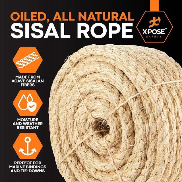 Alt view image 3 of 7 - 1/4" x 50ft Sisal Rope Natural Fiber Twisted Sisal, Chemical-Free Rope for Cat Scratching Post Repair, Cat Tree, Crafts, Gardening & DIY Projects