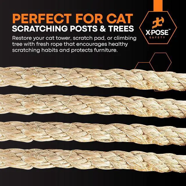 Alt view image 7 of 7 - 1/4" x 50ft Sisal Rope Natural Fiber Twisted Sisal, Chemical-Free Rope for Cat Scratching Post Repair, Cat Tree, Crafts, Gardening & DIY Projects