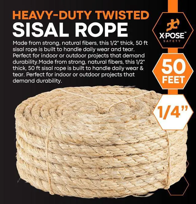 Alt view image 4 of 7 - 1/4" x 50ft Sisal Rope Natural Fiber Twisted Sisal, Chemical-Free Rope for Cat Scratching Post Repair, Cat Tree, Crafts, Gardening & DIY Projects