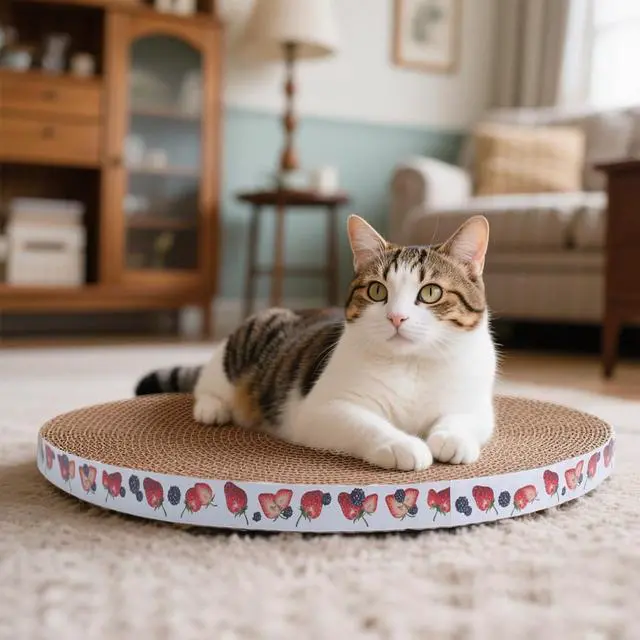 Alt view image 2 of 7 - Round Cat Scratcher Pad 10 inch Diameter 3/5 inch Thickness Scratch Replacement Cardboard Cat Scratcher Refill Scratching Board Cat scratchers for Indoor Cats(1 Pc)