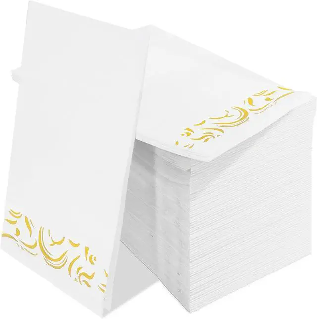 Main image of 100Pack Disposable Paper Napkins, Dinner Napkins with Gold Trim for Guests, Paper Hand Towels for Bathroom Guest Towels, Soft Absorbent Party Napkin for Graduation Wedding Kitchen Guestrooms Restrooms
