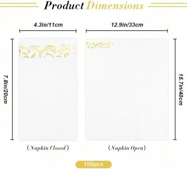 Alt view image 2 of 7 - 100Pack Disposable Paper Napkins, Dinner Napkins with Gold Trim for Guests, Paper Hand Towels for Bathroom Guest Towels, Soft Absorbent Party Napkin for Graduation Wedding Kitchen Guestrooms Restrooms