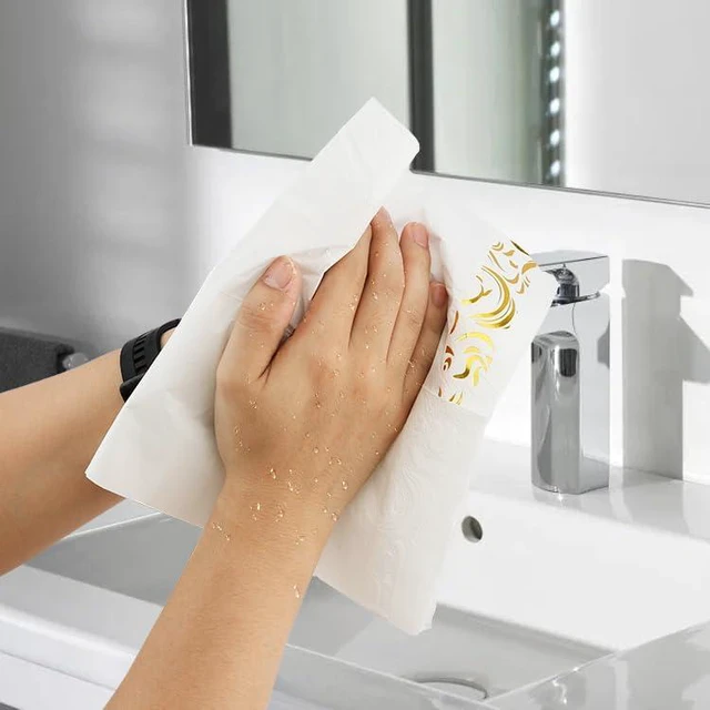 Alt view image 5 of 7 - 100Pack Disposable Paper Napkins, Dinner Napkins with Gold Trim for Guests, Paper Hand Towels for Bathroom Guest Towels, Soft Absorbent Party Napkin for Graduation Wedding Kitchen Guestrooms Restrooms