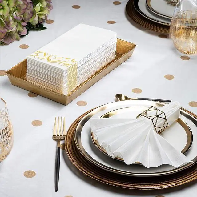 Alt view image 3 of 7 - 100Pack Disposable Paper Napkins, Dinner Napkins with Gold Trim for Guests, Paper Hand Towels for Bathroom Guest Towels, Soft Absorbent Party Napkin for Graduation Wedding Kitchen Guestrooms Restrooms